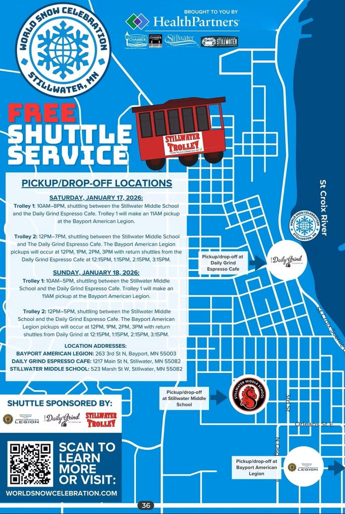 Map of locations for shuttle service for World Snow