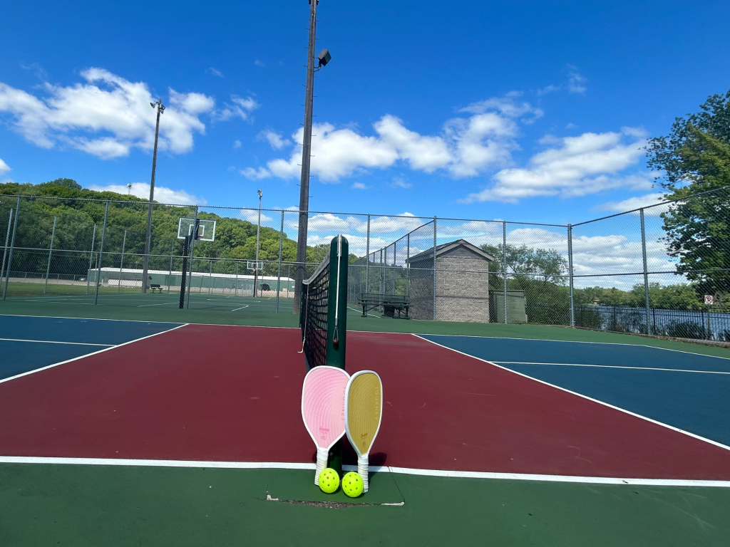 Lily Lake Park Court with pickleball and rackets